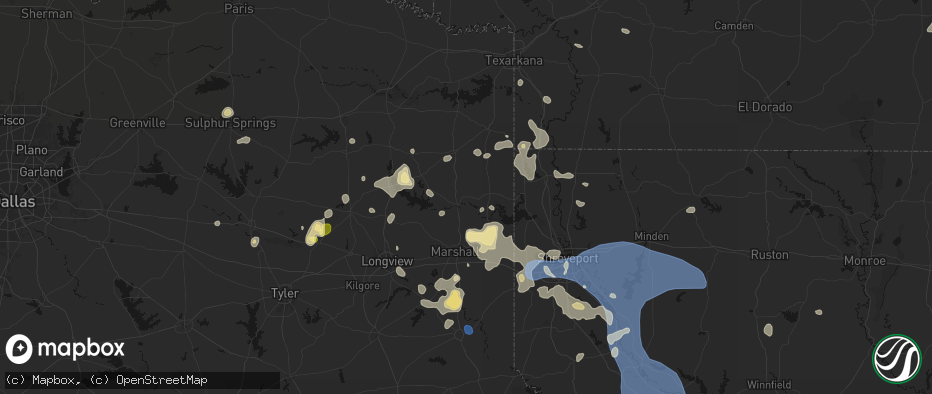 Hail map in Jefferson, TX on July 6, 2026