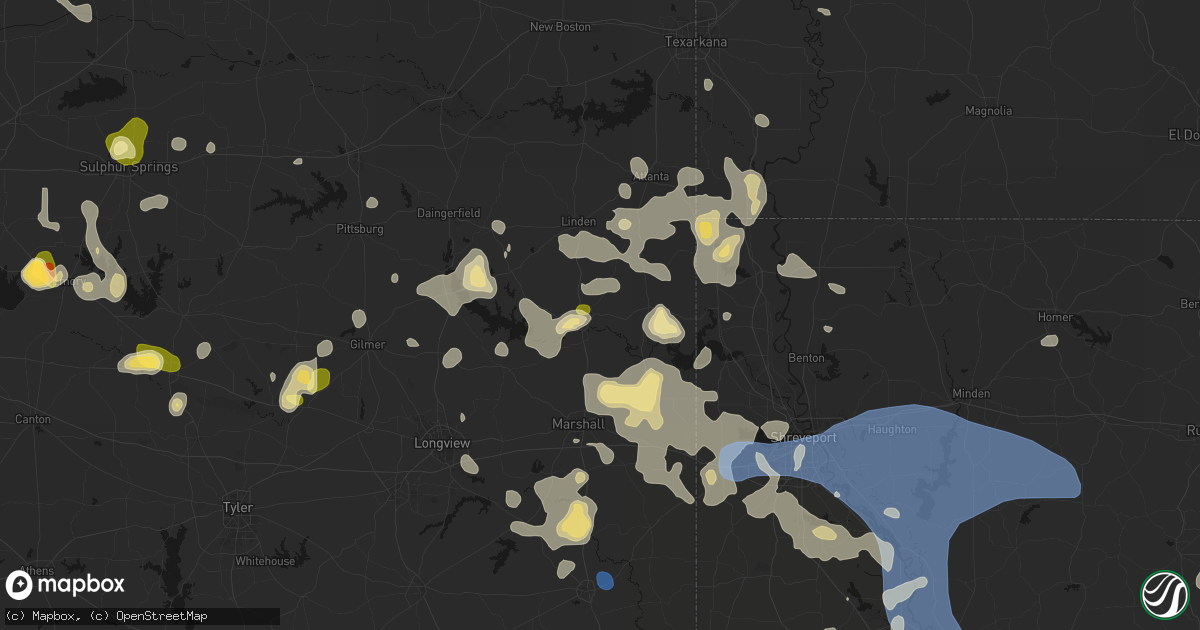 Hail map in Jefferson, TX on July 6, 2026