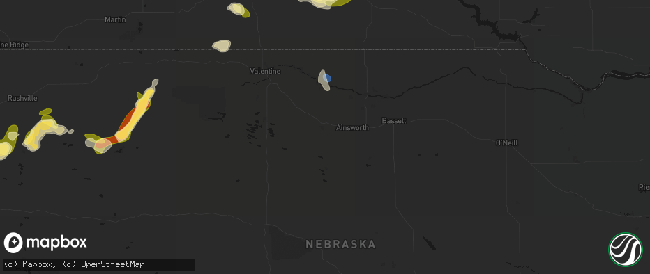 Hail map in Johnstown, NE on July 6, 2026