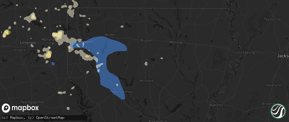 Hail map in Jonesboro, LA on July 6, 2026