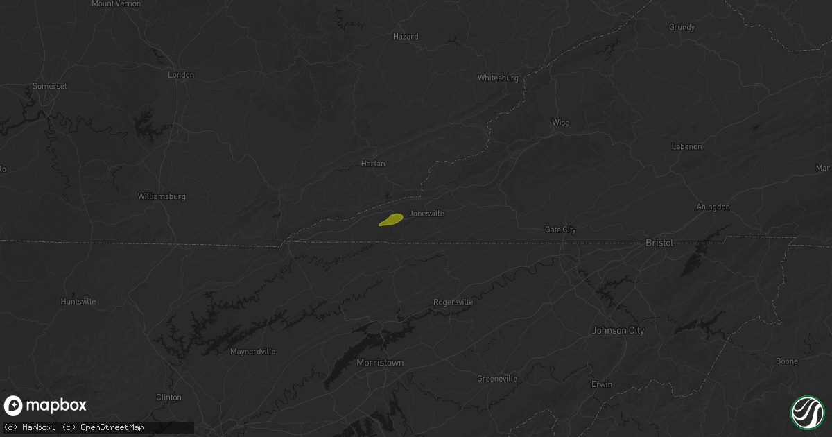 Hail map in Jonesville, VA on July 6, 2026