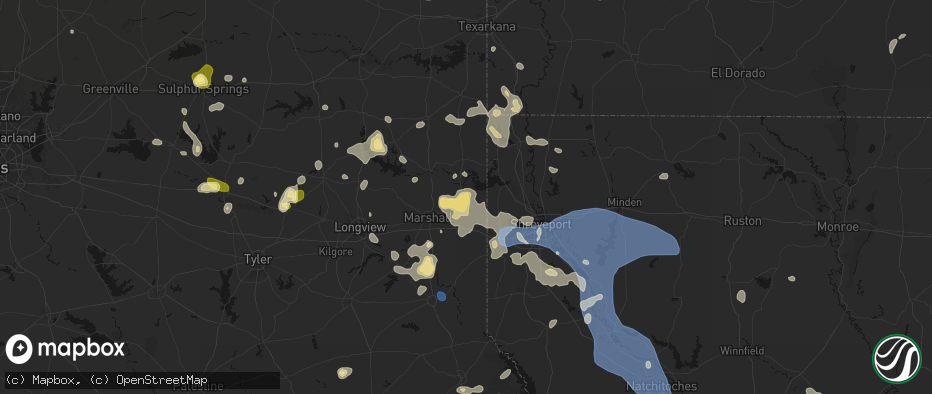 Hail map in Karnack, TX on July 6, 2026