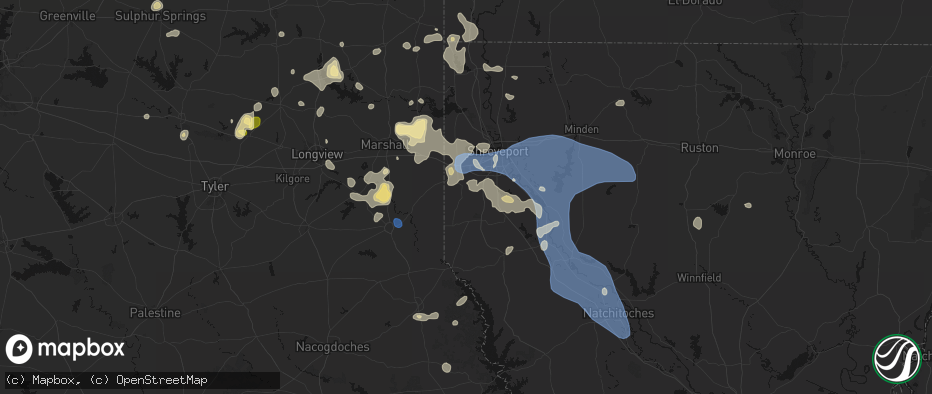 Hail map in Keithville, LA on July 6, 2026