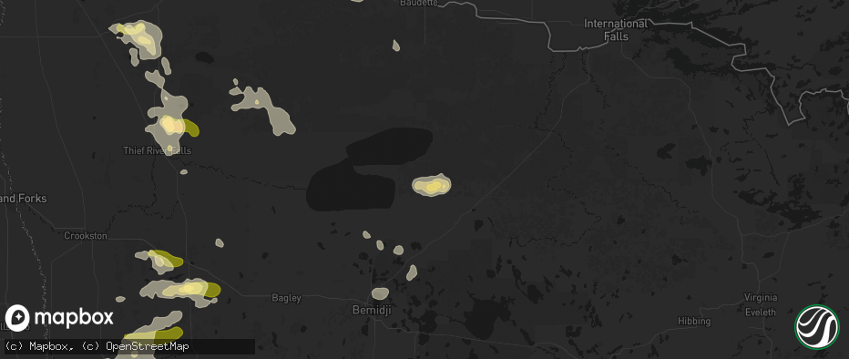 Hail map in Kelliher, MN on July 6, 2026