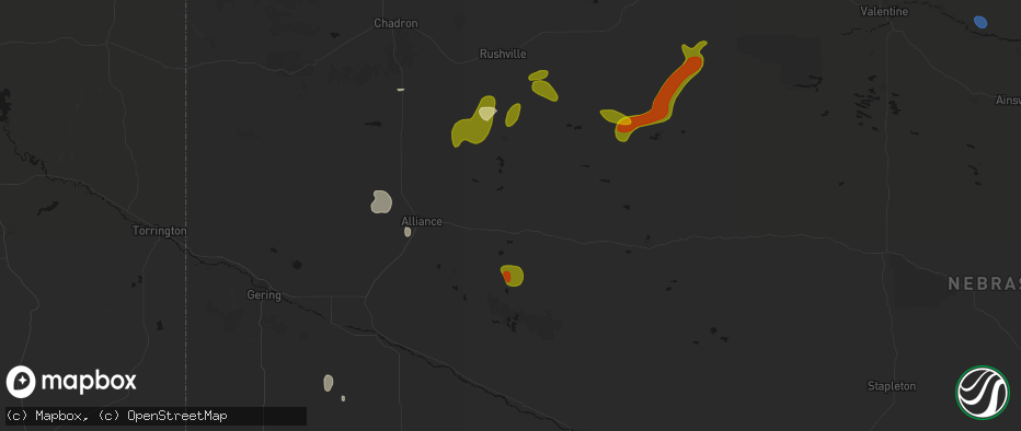 Hail map in Lakeside, NE on July 6, 2026