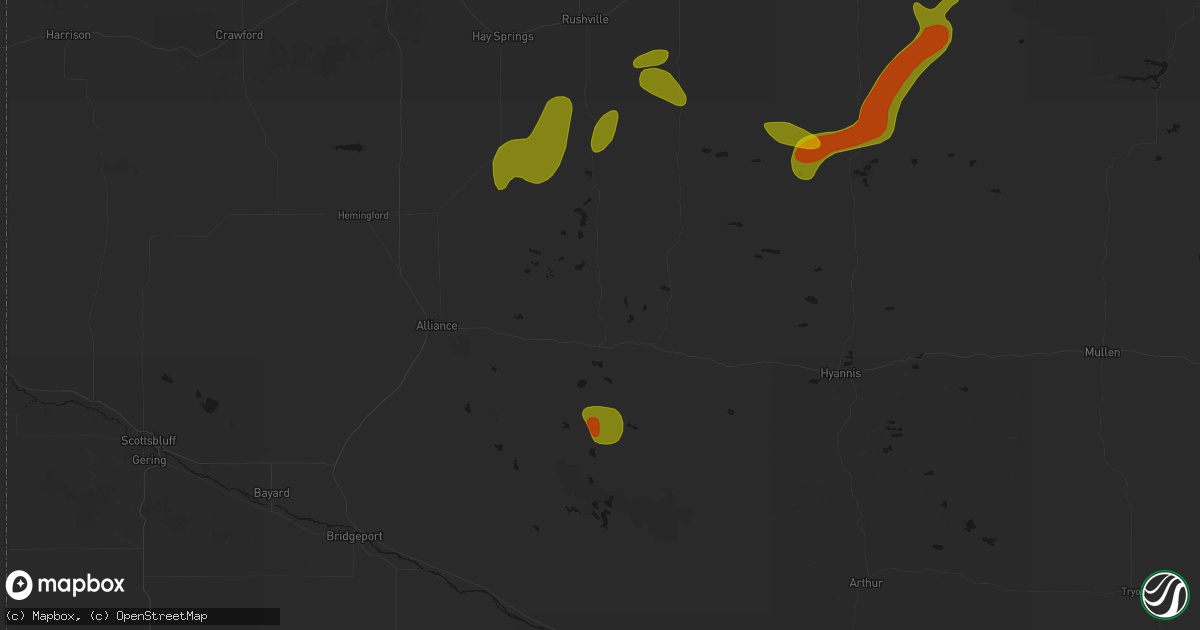 Hail map in Lakeside, NE on July 6, 2026