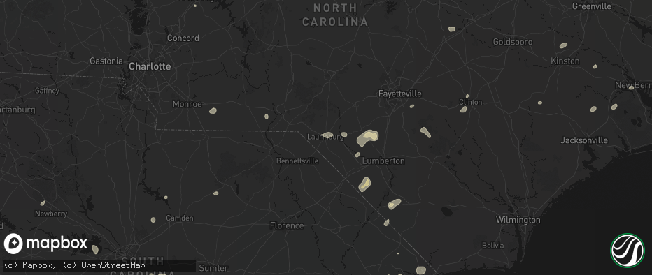 Hail map in Laurinburg, NC on July 6, 2026