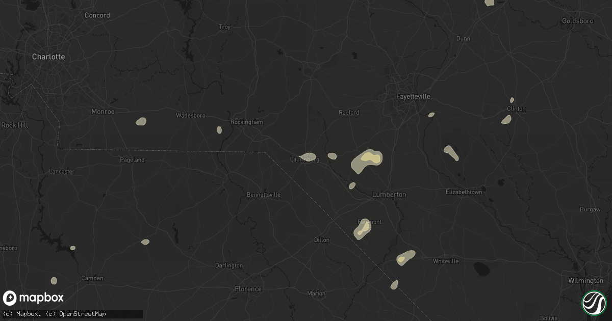 Hail map in Laurinburg, NC on July 6, 2026