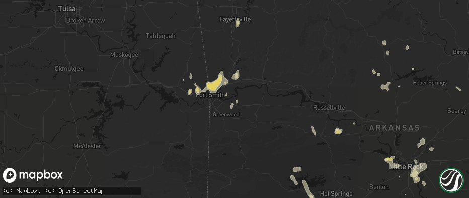 Hail map in Lavaca, AR on July 6, 2026