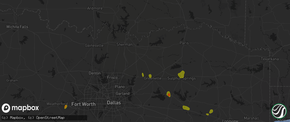 Hail map in Leonard, TX on July 6, 2026