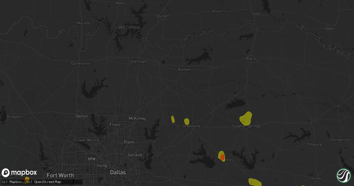 Hail map in Leonard, TX on July 6, 2026