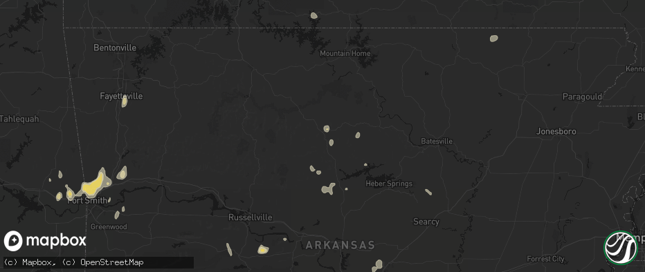 Hail map in Leslie, AR on July 6, 2026