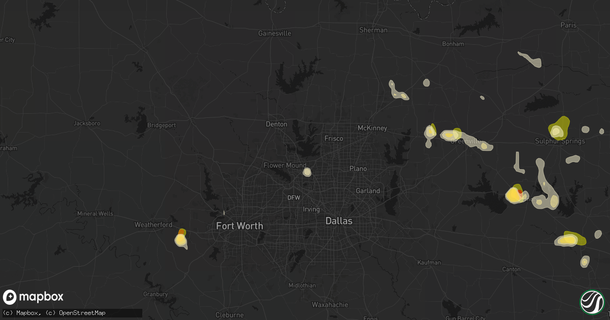 Hail map in Lewisville, TX on July 6, 2026