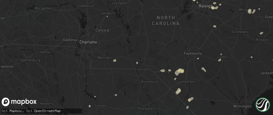 Hail map in Lilesville, NC on July 6, 2026