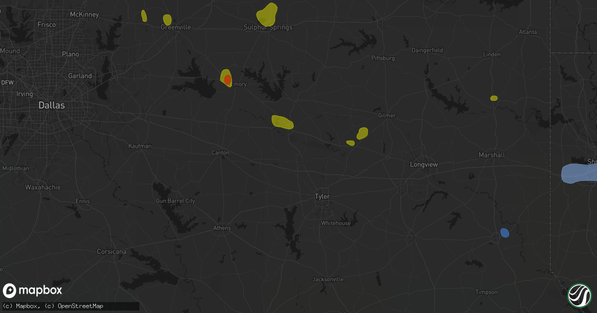 Hail map in Lindale, TX on July 6, 2026