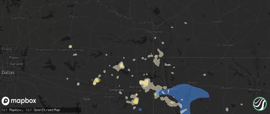 Hail map in Linden, TX on July 6, 2026