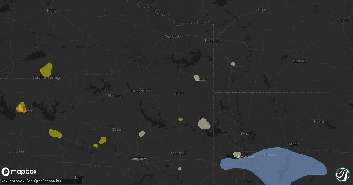 Hail map in Linden, TX on July 6, 2026