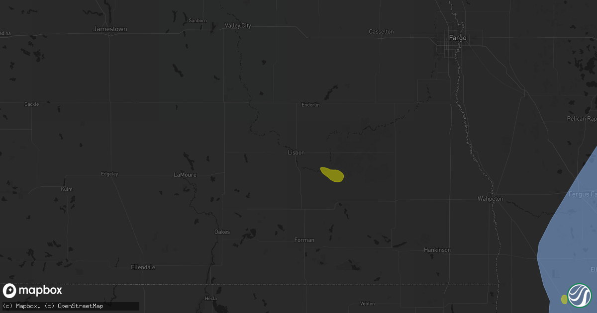 Hail map in Lisbon, ND on July 6, 2026