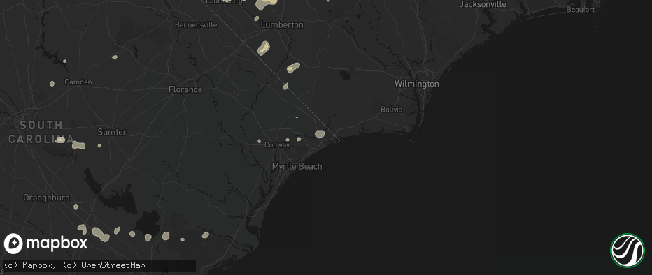 Hail map in Little River, SC on July 6, 2026