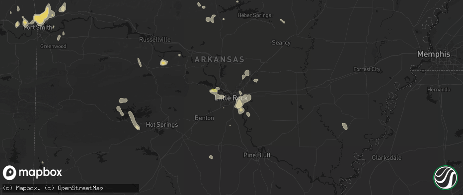 Hail map in Little Rock, AR on July 6, 2026