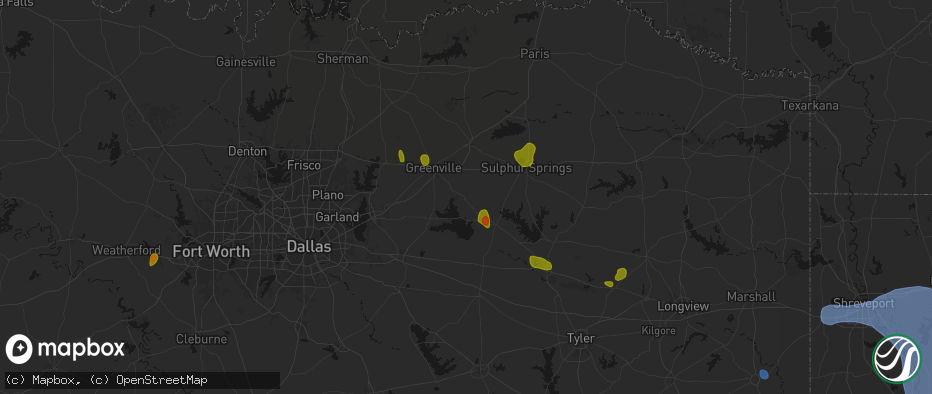Hail map in Lone Oak, TX on July 6, 2026