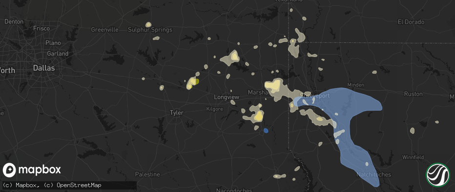 Hail map in Longview, TX on July 6, 2026