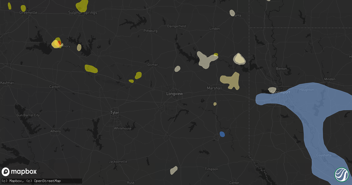 Hail map in Longview, TX on July 6, 2026