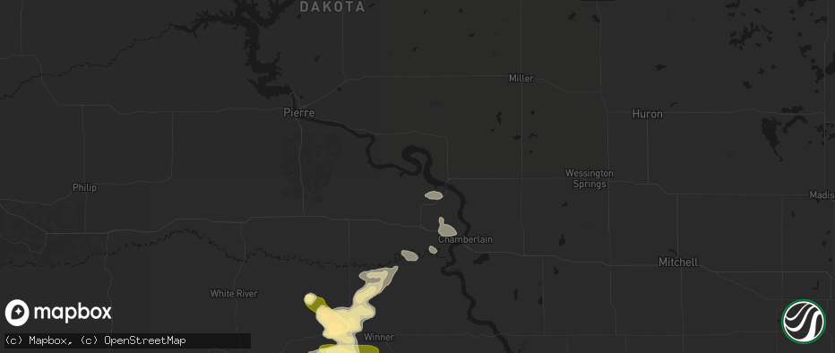 Hail map in Lower Brule, SD on July 6, 2026