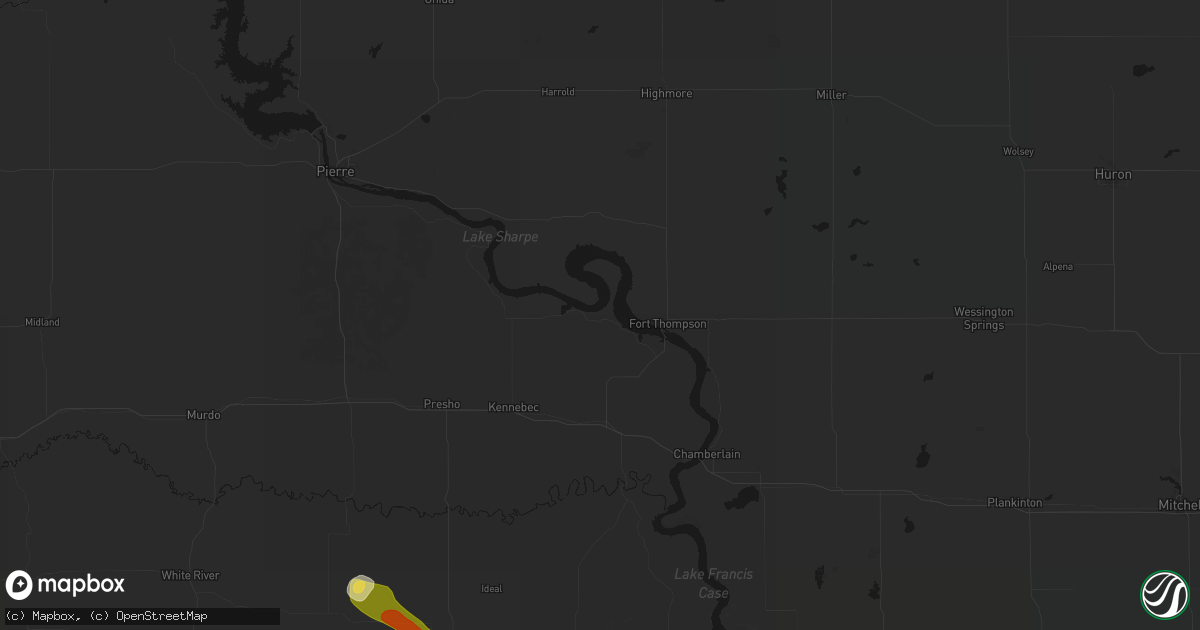 Hail map in Lower Brule, SD on July 6, 2026