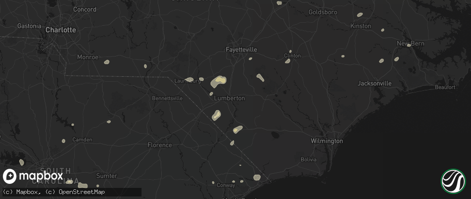 Hail map in Lumberton, NC on July 6, 2026