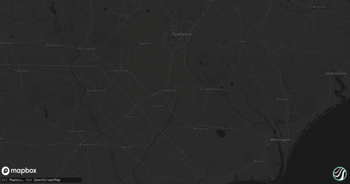 Hail map in Lumberton, NC on July 6, 2026