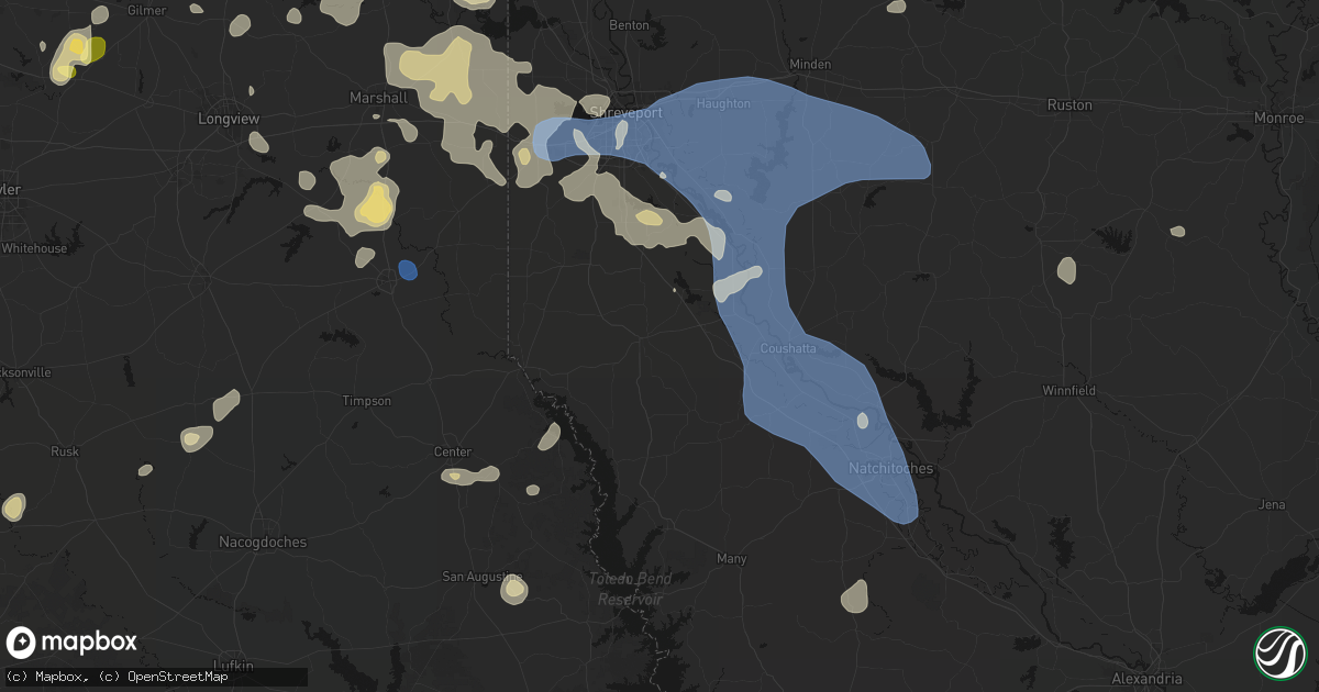 Hail map in Mansfield, LA on July 6, 2026