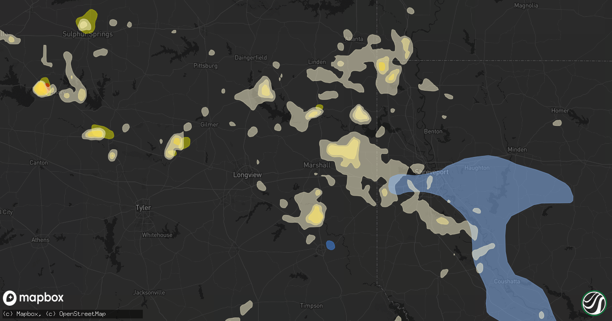 Hail map in Marshall, TX on July 6, 2026