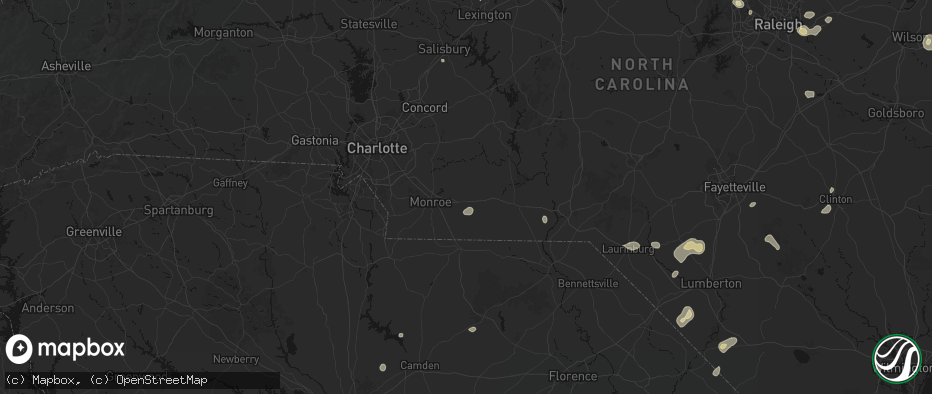 Hail map in Marshville, NC on July 6, 2026