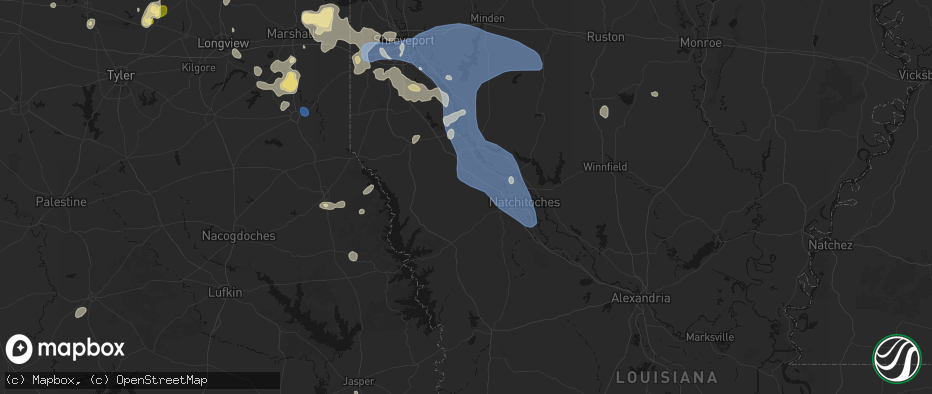 Hail map in Marthaville, LA on July 6, 2026
