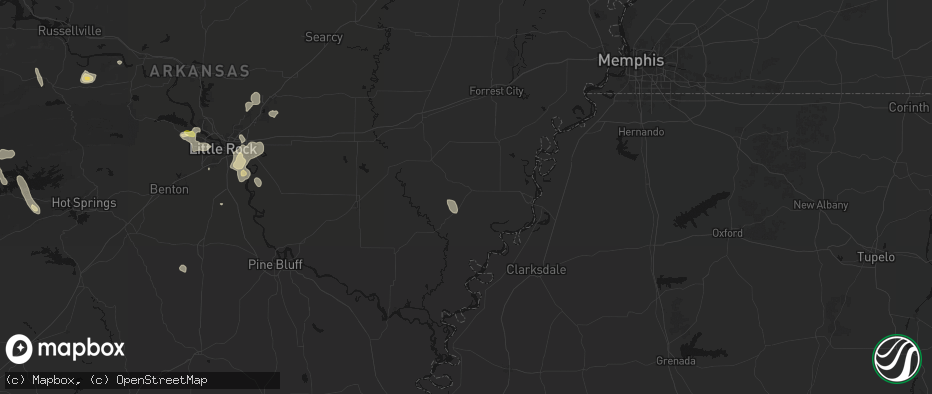 Hail map in Marvell, AR on July 6, 2026