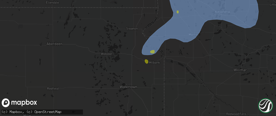 Hail map in Marvin, SD on July 6, 2026