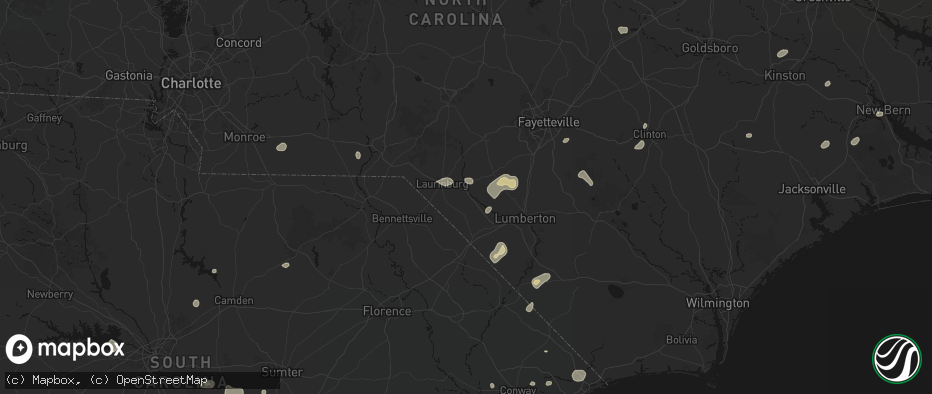 Hail map in Maxton, NC on July 6, 2026