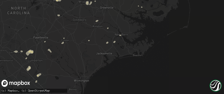 Hail map in Maysville, NC on July 6, 2026