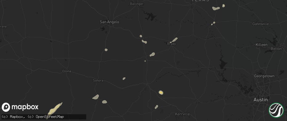 Hail map in Menard, TX on July 6, 2026