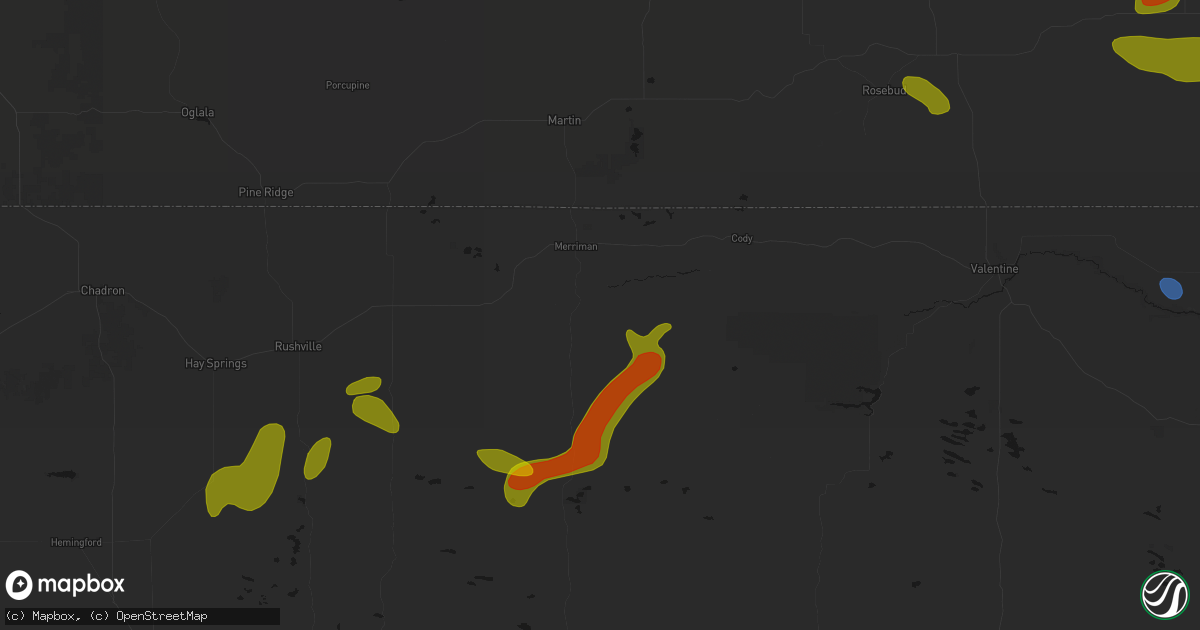Hail map in Merriman, NE on July 6, 2026