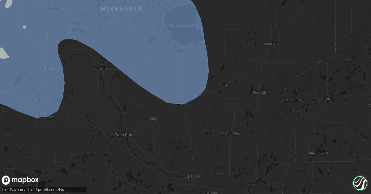Hail map in Milaca, MN on July 6, 2026