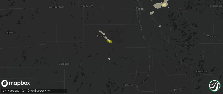 Hail map in Milnor, ND on July 6, 2026