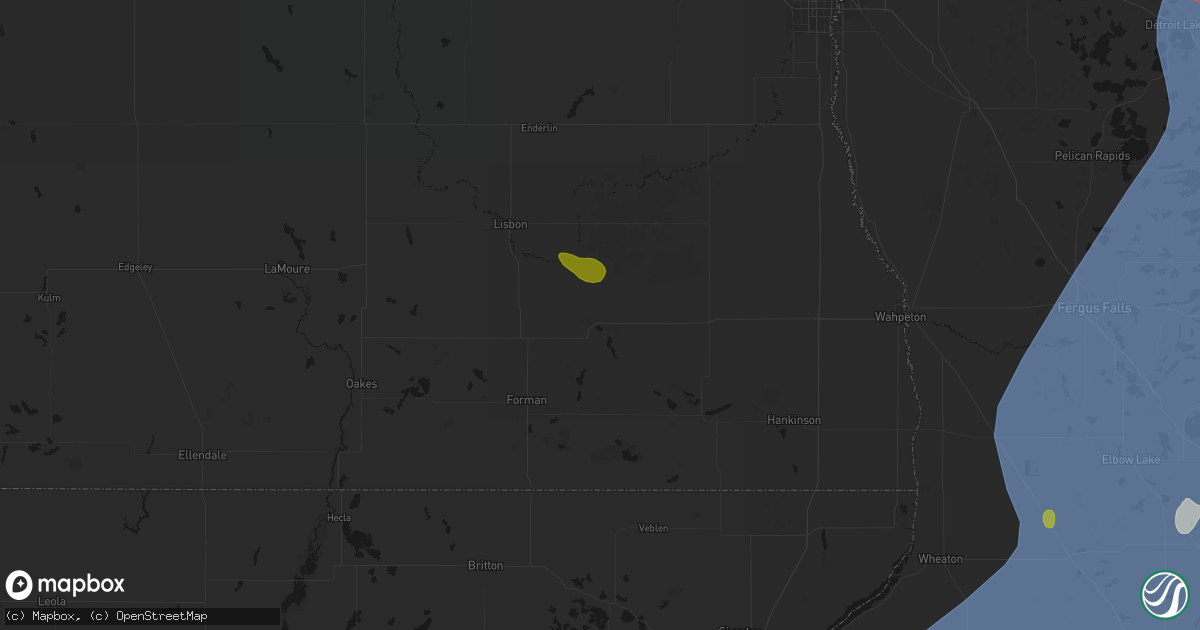 Hail map in Milnor, ND on July 6, 2026