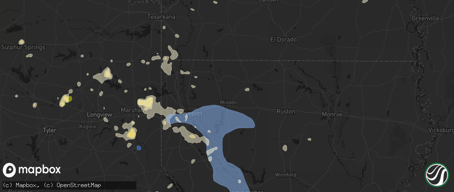 Hail map in Minden, LA on July 6, 2026