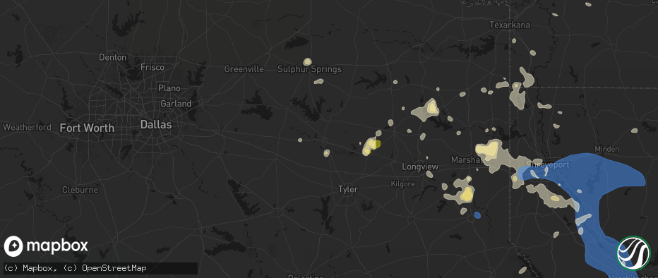 Hail map in Mineola, TX on July 6, 2026
