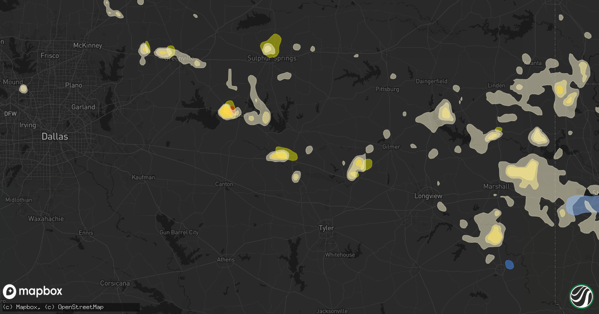 Hail map in Mineola, TX on July 6, 2026