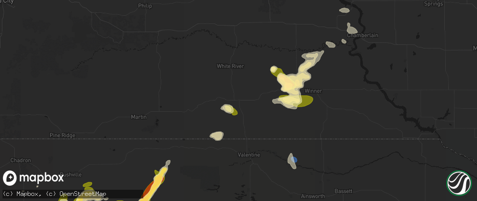 Hail map in Mission, SD on July 6, 2026