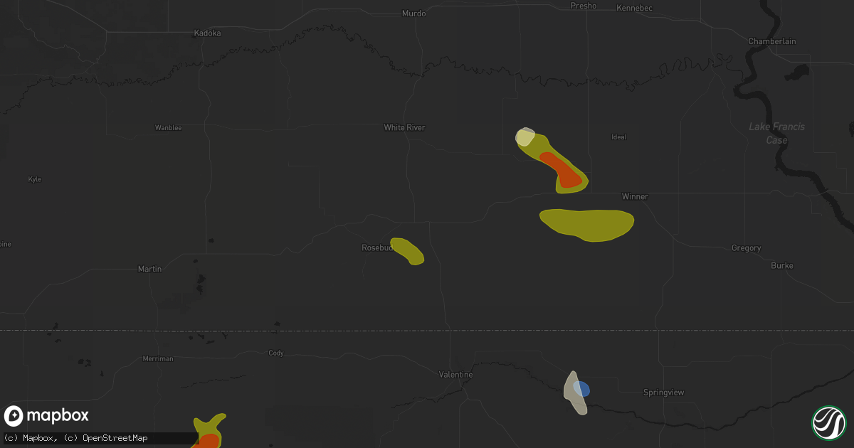 Hail map in Mission, SD on July 6, 2026