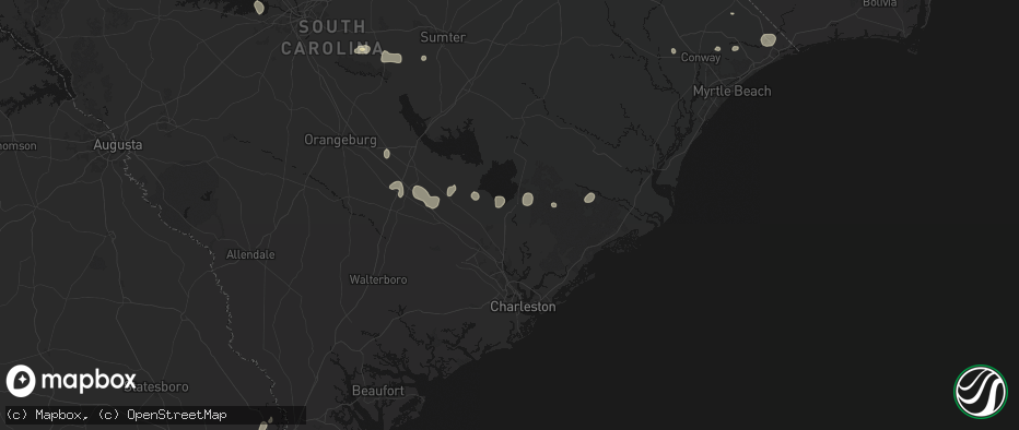 Hail map in Moncks Corner, SC on July 6, 2026